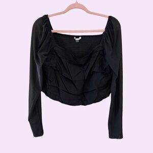 American Eagle Black Ruched Mesh Long Sleeve Top XL